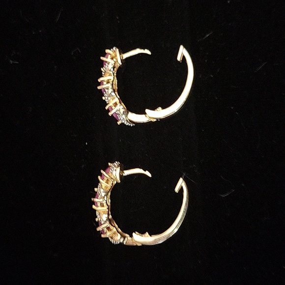 ROSS SIMON 925 Silver - Shiny Genuine Diamonds & Ruby Hoop Earrings - Picture 5 of 7